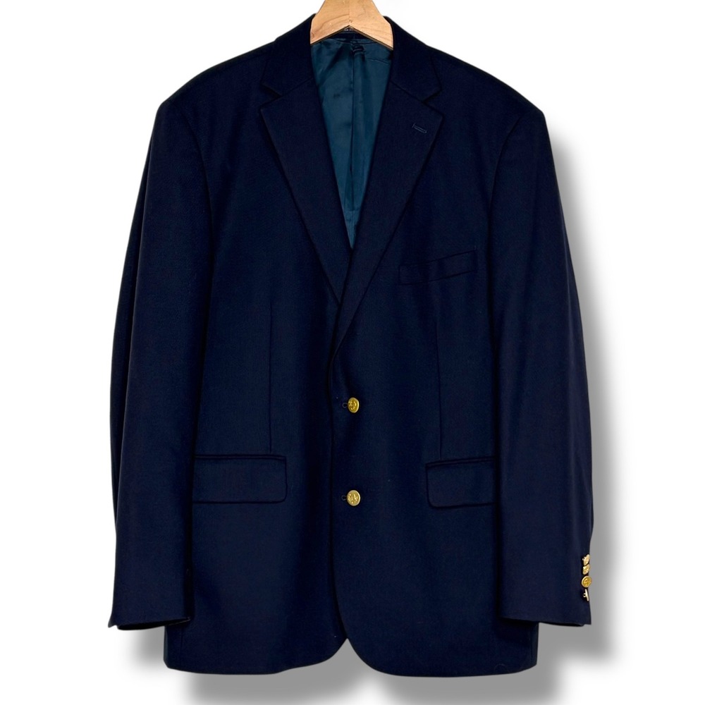 Jones New York Men's Navy Wool Blend Blazer Gold Button Sport Coat Size 44